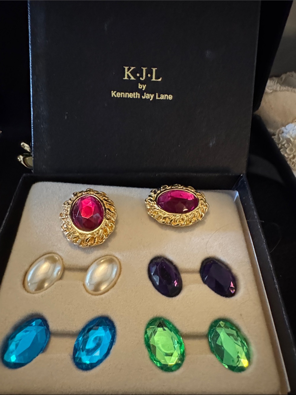 Kenneth Jay Lane Gold-Tone Earrings with Bright Pink Oval Stones interchangeable